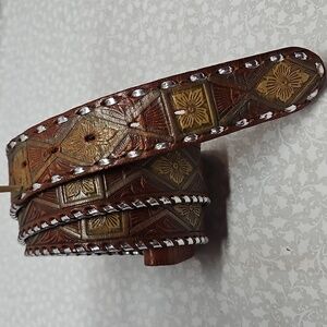 Vintage Hand Painted Genuine Leather Western Cowboy Belt By Wrangler